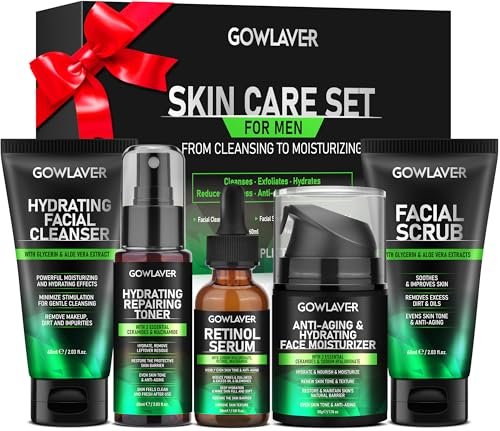 GOWLAVER Hydrating & Moisturizing Face Care Routine for Men – All Skin Types, Gift Set for Dad, Husband, Boyfriend (Green) Avelisse