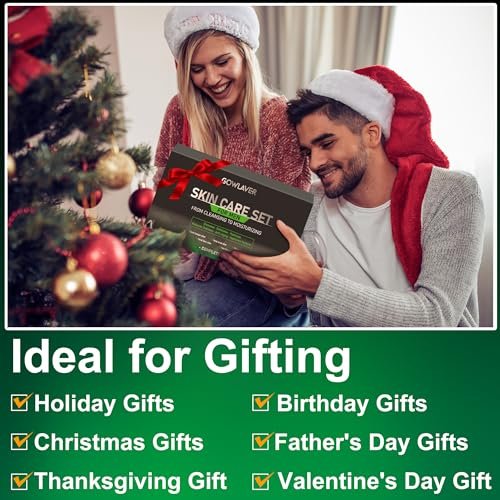 GOWLAVER Hydrating & Moisturizing Face Care Routine for Men – All Skin Types, Gift Set for Dad, Husband, Boyfriend (Green) Avelisse