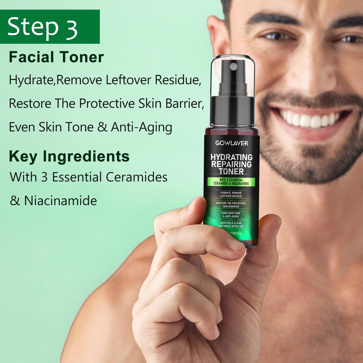 GOWLAVER Hydrating & Moisturizing Face Care Routine for Men – All Skin Types, Gift Set for Dad, Husband, Boyfriend (Green) Avelisse