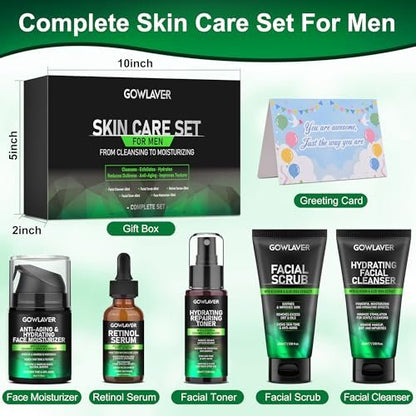 GOWLAVER Hydrating & Moisturizing Face Care Routine for Men – All Skin Types, Gift Set for Dad, Husband, Boyfriend (Green) Avelisse