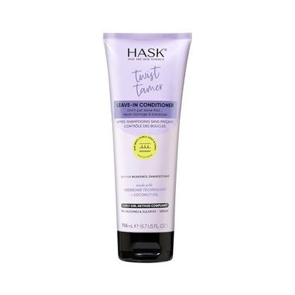 HASK Twist Tamer Leave-In Conditioner - FiberBond Technology & Coconut Oil for Wavy, Curly, Coily & Kinky Hair - Strengthens, Reduces Frizz, Boosts Hydration - Vegan, Sulfate-Free, 6.7 fl oz