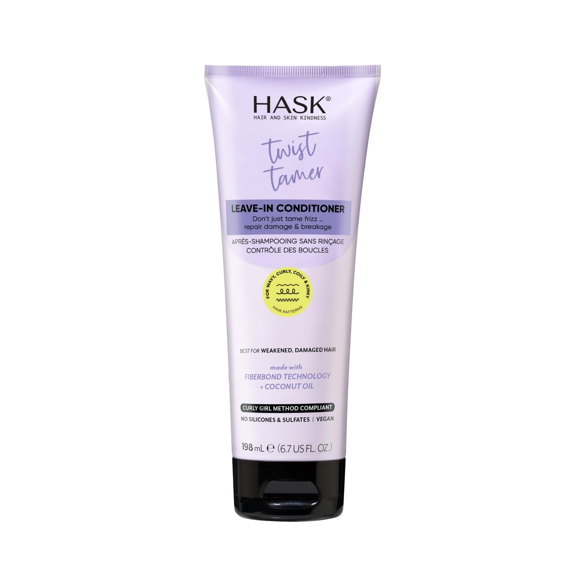 HASK Twist Tamer Leave-In Conditioner - FiberBond Technology & Coconut Oil for Wavy, Curly, Coily & Kinky Hair - Strengthens, Reduces Frizz, Boosts Hydration - Vegan, Sulfate-Free, 6.7 fl oz - görsel 1