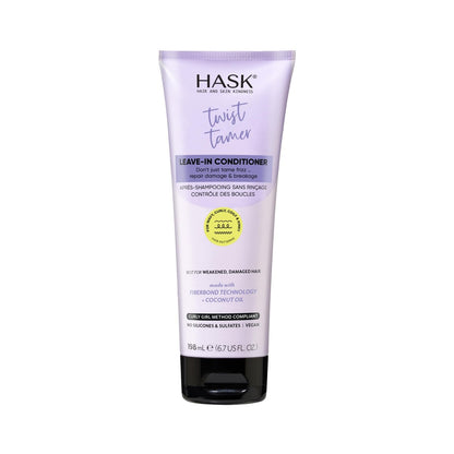 HASK Twist Tamer Leave-In Conditioner - FiberBond Technology & Coconut Oil for Wavy, Curly, Coily & Kinky Hair - Strengthens, Reduces Frizz, Boosts Hydration - Vegan, Sulfate-Free, 6.7 fl oz