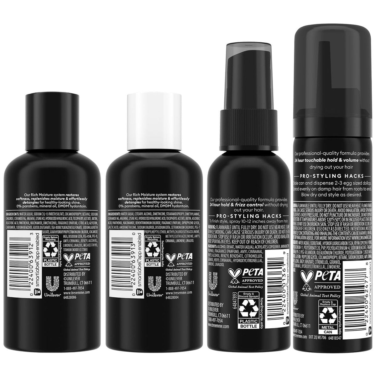 TRESemmé Rich Moisture Travel Shampoo, Conditioner, Hairspray & Hair Mousse – 4 Piece Set for 24H Frizz Control - görsel 3