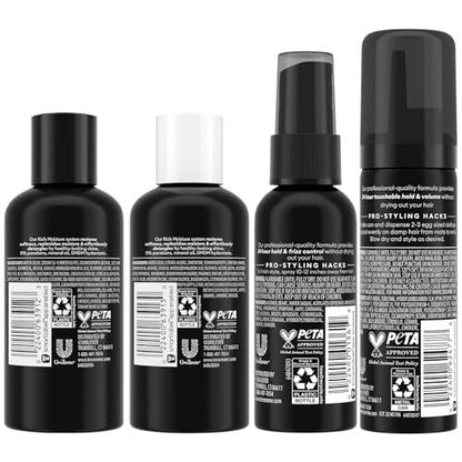 TRESemmé Rich Moisture Travel Shampoo, Conditioner, Hairspray & Hair Mousse – 4 Piece Set for 24H Frizz Control
