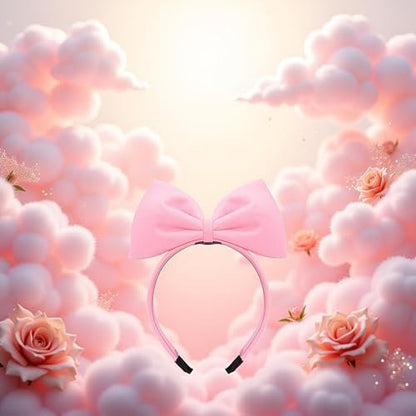 Sweet Pink Halloween Bow Headband - Women's Hair Bow Hoops for Party & Daily Wear