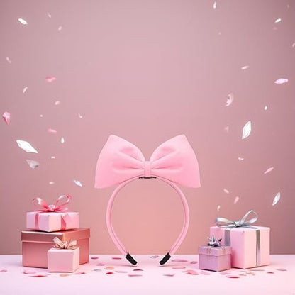 Sweet Pink Halloween Bow Headband - Women's Hair Bow Hoops for Party & Daily Wear