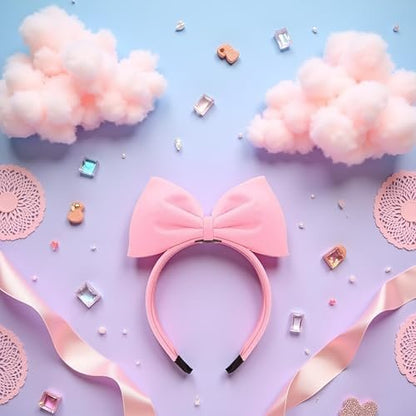 Sweet Pink Halloween Bow Headband - Women's Hair Bow Hoops for Party & Daily Wear