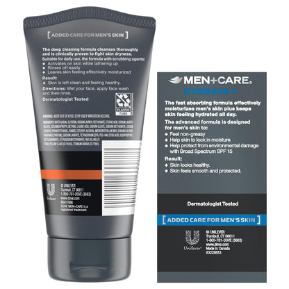 Dove Men+ Care Hydrate+ SPF 15 Face Lotion & Deep Clean+ Face Scrub Moisturizer Bundle (2-Piece Set) Avelisse