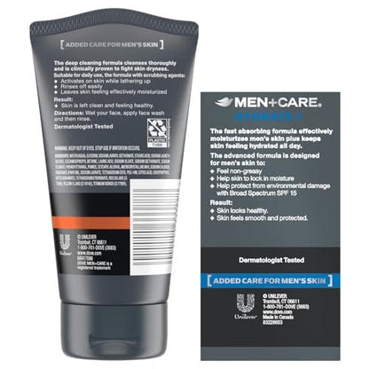 Dove Men+ Care Hydrate+ SPF 15 Face Lotion & Deep Clean+ Face Scrub Moisturizer Bundle (2-Piece Set) Avelisse