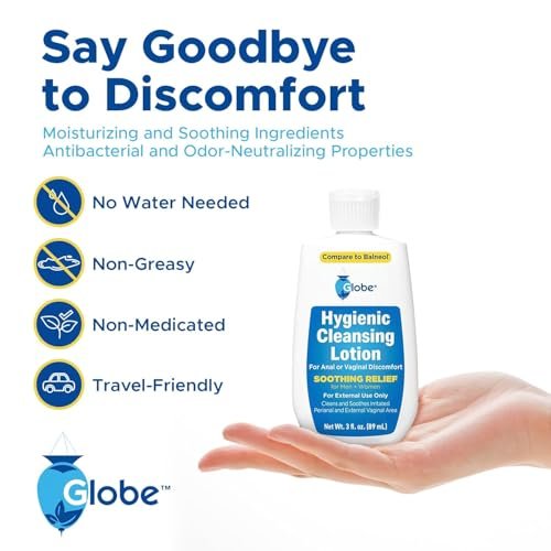Globe Hygienic Cleansing Lotion for Men and Women – Cooling, Non-Irritating Personal Care Cleanser, Discomfort, Pain & Itch Relief for Sensitive Areas, Convenient for Travel, 3oz (Pack of 3) Avelisse