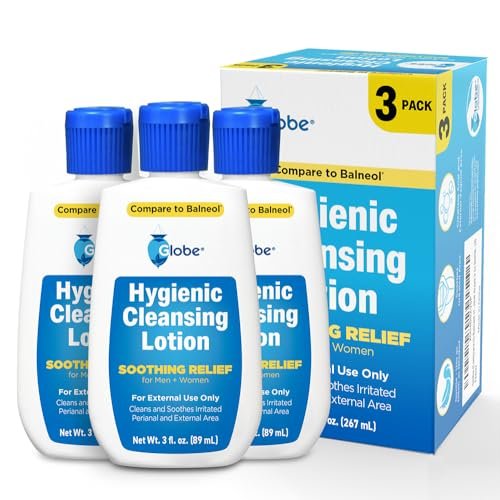 Globe Hygienic Cleansing Lotion for Men and Women – Cooling, Non-Irritating Personal Care Cleanser, Discomfort, Pain & Itch Relief for Sensitive Areas, Convenient for Travel, 3oz (Pack of 3) Avelisse