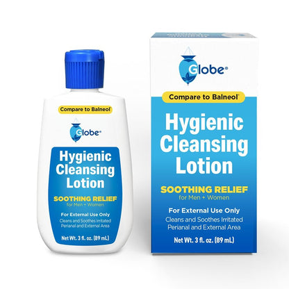 Globe Hygienic Cleansing Lotion – Cooling Relief for Sensitive Areas, Discomfort & Itch, Gentle Personal Care, 3 oz Travel Bottle