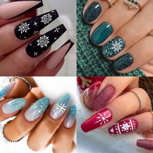 IDDFEVE Snowflake Nail Stickers - Christmas 3D Self-Adhesive Nail Art Decals, White Snowman Santa Elk Design for DIY Winter Manicure (6 Sheets) - görsel 10