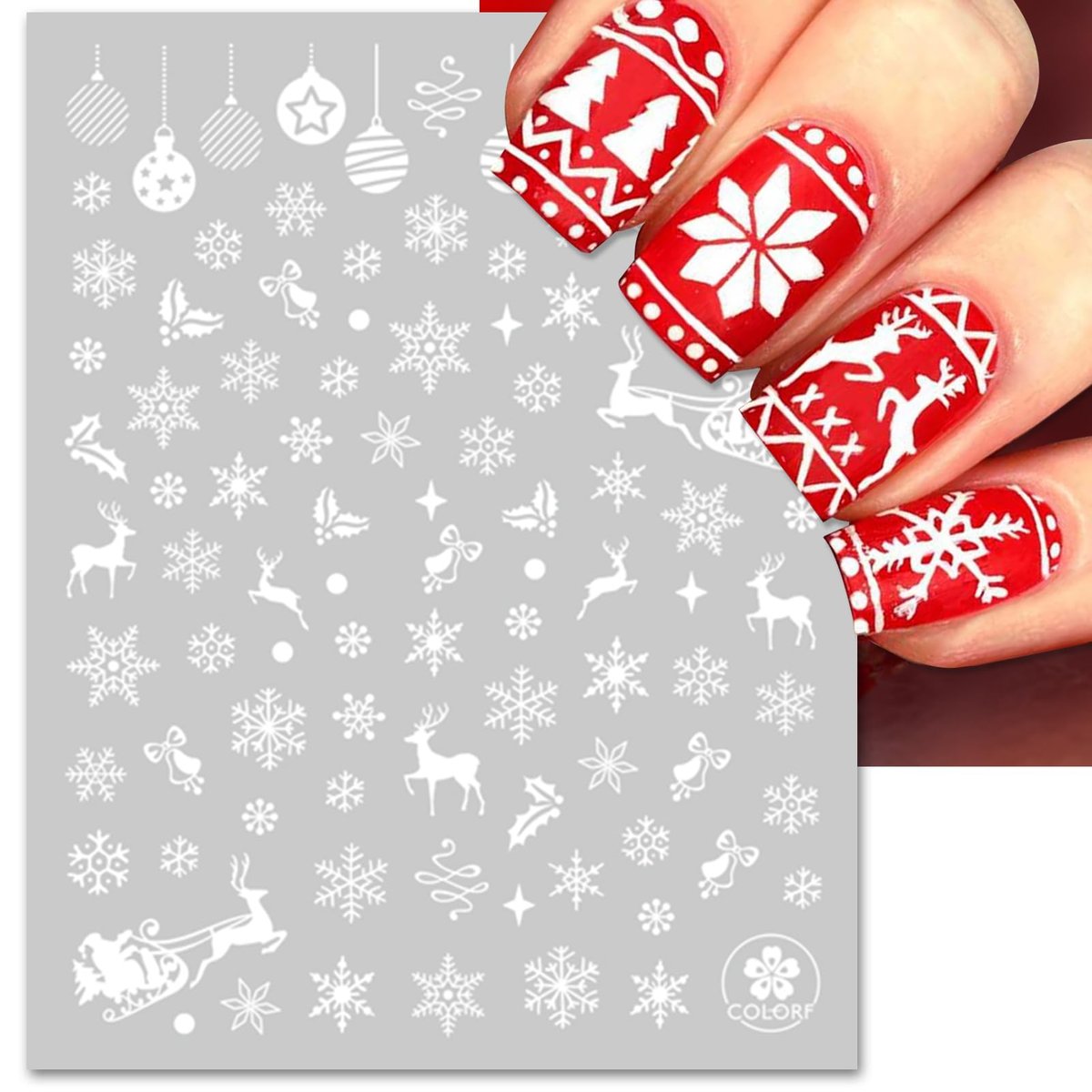 IDDFEVE Snowflake Nail Stickers - Christmas 3D Self-Adhesive Nail Art Decals, White Snowman Santa Elk Design for DIY Winter Manicure (6 Sheets) - görsel 5