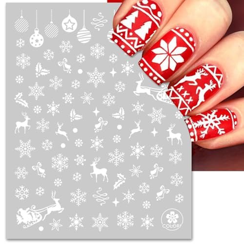 IDDFEVE Snowflake Nail Stickers - Christmas 3D Self-Adhesive Nail Art Decals, White Snowman Santa Elk Design for DIY Winter Manicure (6 Sheets) - görsel 6