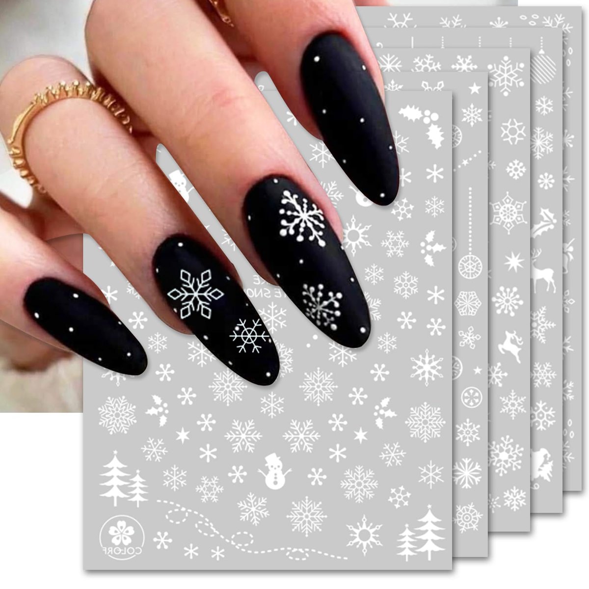 IDDFEVE Snowflake Nail Stickers - Christmas 3D Self-Adhesive Nail Art Decals, White Snowman Santa Elk Design for DIY Winter Manicure (6 Sheets) - görsel 1