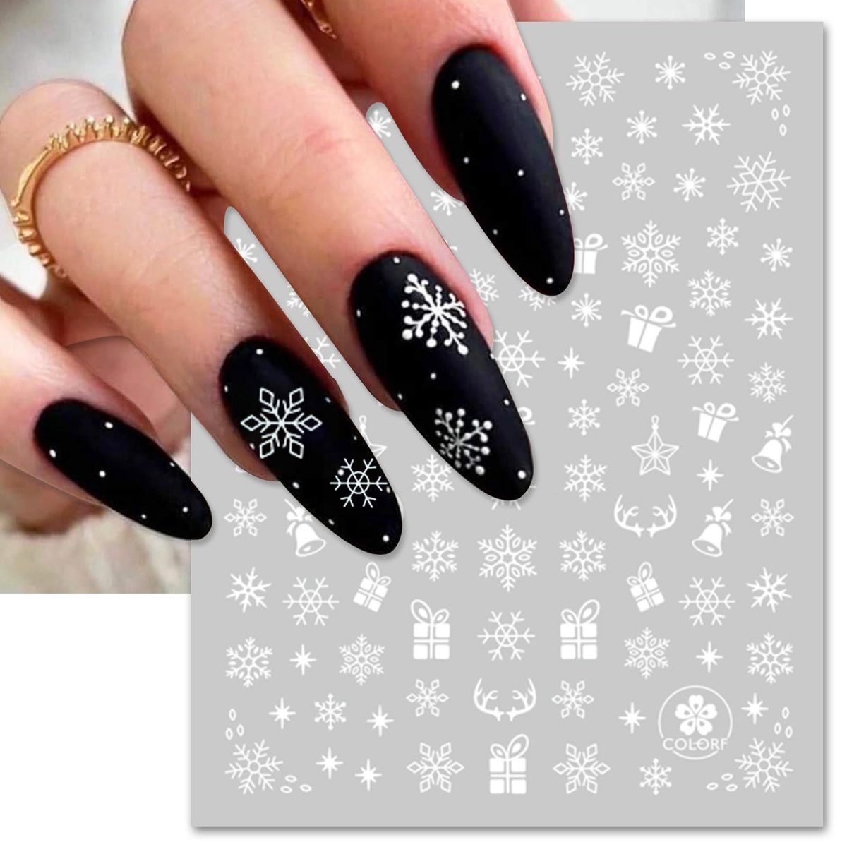 IDDFEVE Snowflake Nail Stickers - Christmas 3D Self-Adhesive Nail Art Decals, White Snowman Santa Elk Design for DIY Winter Manicure (6 Sheets) - görsel 3
