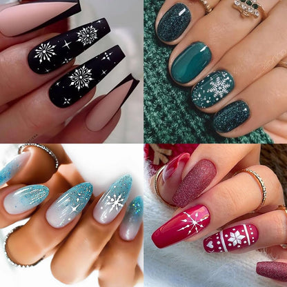 IDDFEVE Snowflake Nail Stickers - Christmas 3D Self-Adhesive Nail Art Decals, White Snowman Santa Elk Design for DIY Winter Manicure (6 Sheets)