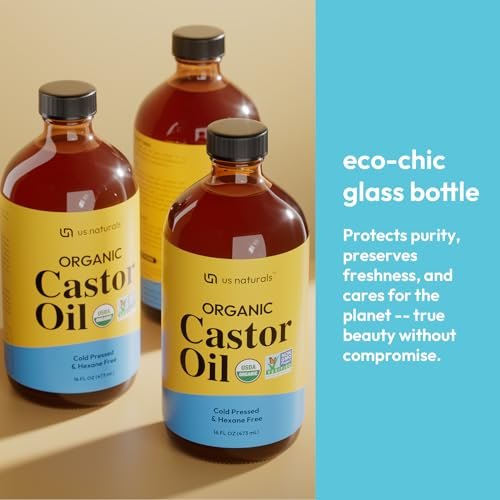 Us Naturals 16oz Organic Castor Oil – USDA Certified Organic & Non-GMO – 100% Pure, Cold-Pressed, Unrefined, Hexane-Free – Premium Oil for Skin, Hair, Lashes & Nails Avelisse