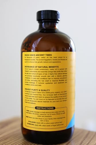 Us Naturals 16oz Organic Castor Oil – USDA Certified Organic & Non-GMO – 100% Pure, Cold-Pressed, Unrefined, Hexane-Free – Premium Oil for Skin, Hair, Lashes & Nails Avelisse