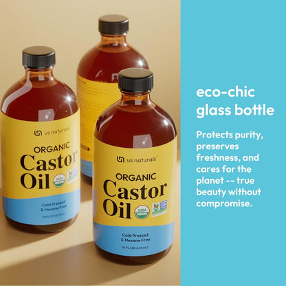 Us Naturals 16oz Organic Castor Oil – USDA Certified Organic & Non-GMO – 100% Pure, Cold-Pressed, Unrefined, Hexane-Free – Premium Oil for Skin, Hair, Lashes & Nails Avelisse