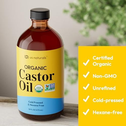 Us Naturals 16oz Organic Castor Oil – USDA Certified Organic & Non-GMO – 100% Pure, Cold-Pressed, Unrefined, Hexane-Free – Premium Oil for Skin, Hair, Lashes & Nails Avelisse