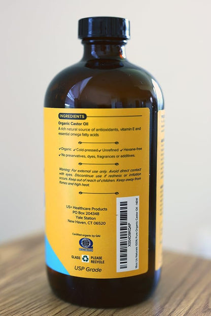 Us Naturals 16oz Organic Castor Oil – USDA Certified Organic & Non-GMO – 100% Pure, Cold-Pressed, Unrefined, Hexane-Free – Premium Oil for Skin, Hair, Lashes & Nails Avelisse