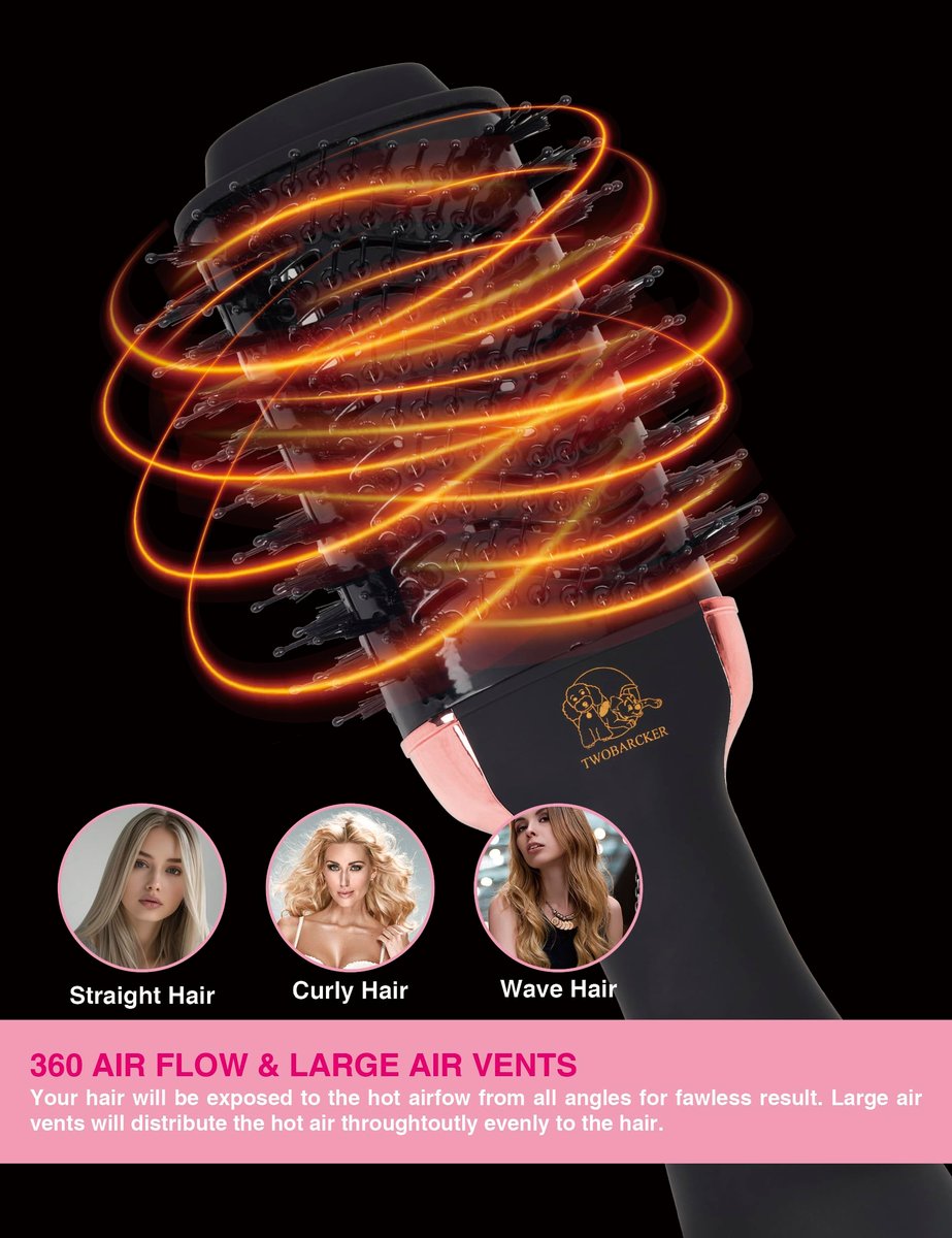 4 in 1 Ionic Hair Dryer Brush Blow Dryer Brush in One | Oval Titanium Barrel Hot Air Straightener for Smooth Frizz-Free Blowout - TWOBARCKER Avelisse