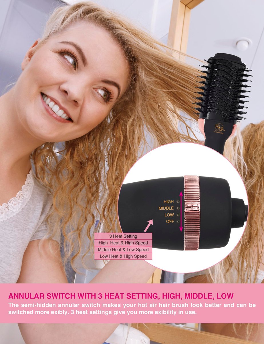 4 in 1 Ionic Hair Dryer Brush Blow Dryer Brush in One | Oval Titanium Barrel Hot Air Straightener for Smooth Frizz-Free Blowout - TWOBARCKER Avelisse