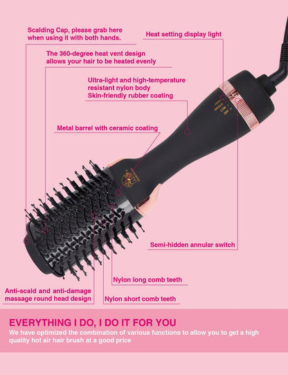 4 in 1 Ionic Hair Dryer Brush Blow Dryer Brush in One | Oval Titanium Barrel Hot Air Straightener for Smooth Frizz-Free Blowout - TWOBARCKER Avelisse
