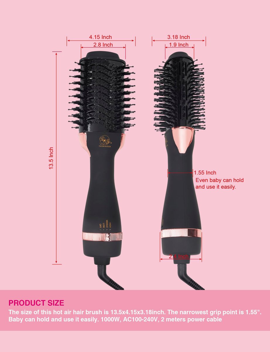 4 in 1 Ionic Hair Dryer Brush Blow Dryer Brush in One | Oval Titanium Barrel Hot Air Straightener for Smooth Frizz-Free Blowout - TWOBARCKER Avelisse