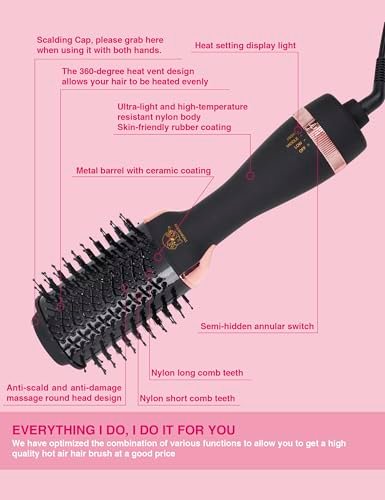 4 in 1 Ionic Hair Dryer Brush Blow Dryer Brush in One | Oval Titanium Barrel Hot Air Straightener for Smooth Frizz-Free Blowout - TWOBARCKER Avelisse