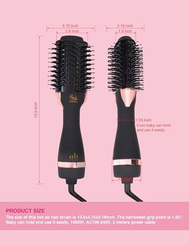 4 in 1 Ionic Hair Dryer Brush Blow Dryer Brush in One | Oval Titanium Barrel Hot Air Straightener for Smooth Frizz-Free Blowout - TWOBARCKER Avelisse
