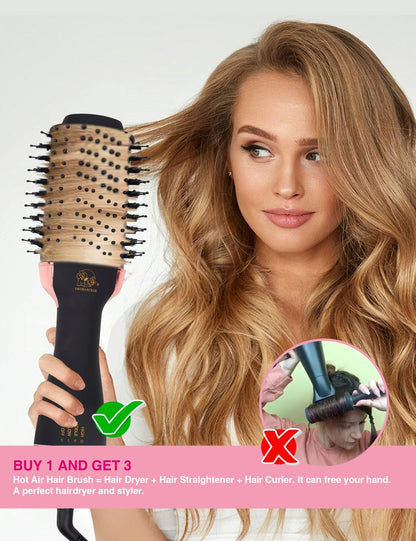 4 in 1 Ionic Hair Dryer Brush Blow Dryer Brush in One | Oval Titanium Barrel Hot Air Straightener for Smooth Frizz-Free Blowout - TWOBARCKER Avelisse