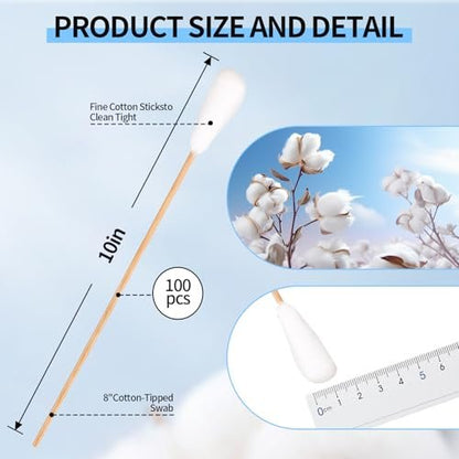 10-Inch Long Cotton Swabs (100-Pack) | Large 1/2 Inch Diameter Cotton Tipped Applicators for Cleaning Avelisse
