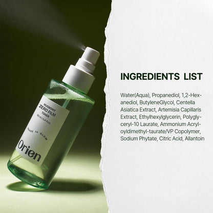 Orien Mugwort Zero Film Toner 5.41 fl.oz. (160ml) – pH5.5 Calming, Soothing, Hydrating Spray Toner