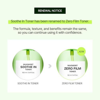 Orien Mugwort Zero Film Toner 5.41 fl.oz. (160ml) – pH5.5 Calming, Soothing, Hydrating Spray Toner