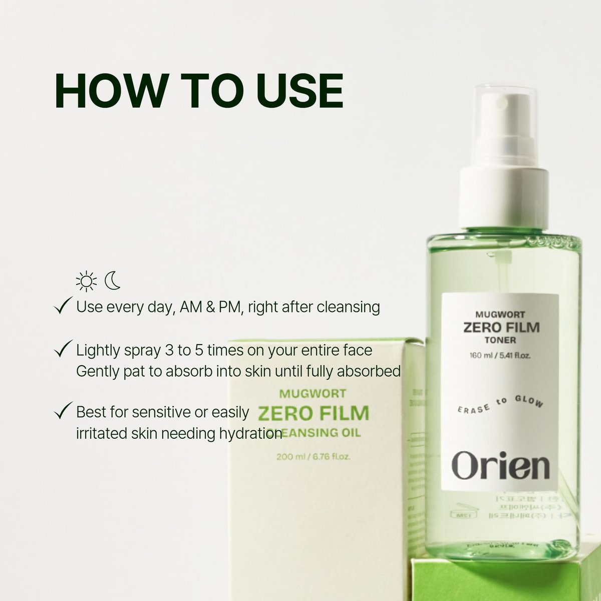 Orien Mugwort Zero Film Toner 5.41 fl.oz. (160ml) – pH5.5 Calming, Soothing, Hydrating Spray Toner - görsel 13