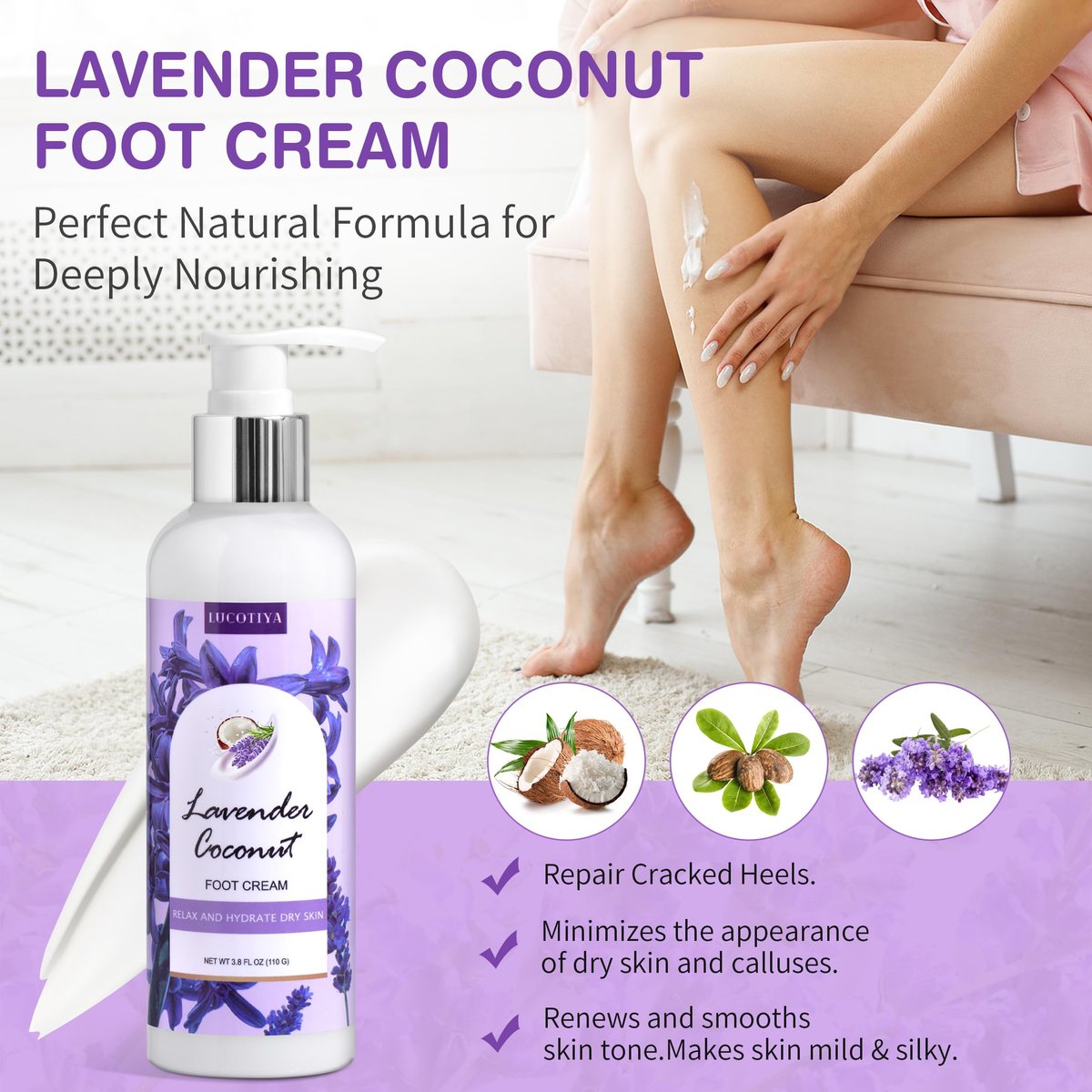 Lavender Foot Soak Set - Salt Soak, Foot File, Scrub & Urea Cream Pedicure Supplies for Dry, Cracked Feet - Women's Spa Kit Avelisse