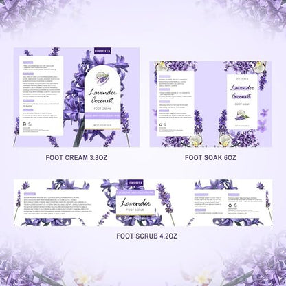 Lavender Foot Soak Set - Salt Soak, Foot File, Scrub & Urea Cream Pedicure Supplies for Dry, Cracked Feet - Women's Spa Kit Avelisse