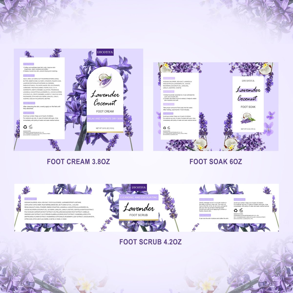 Lavender Foot Soak Set - Salt Soak, Foot File, Scrub & Urea Cream Pedicure Supplies for Dry, Cracked Feet - Women's Spa Kit Avelisse