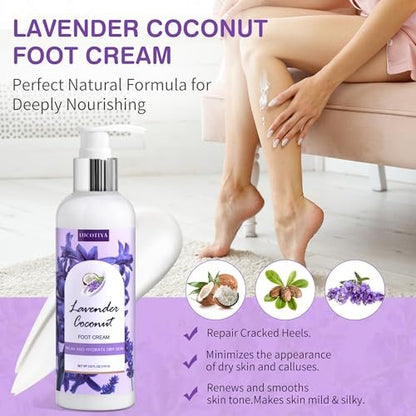 Lavender Foot Soak Set - Salt Soak, Foot File, Scrub & Urea Cream Pedicure Supplies for Dry, Cracked Feet - Women's Spa Kit Avelisse