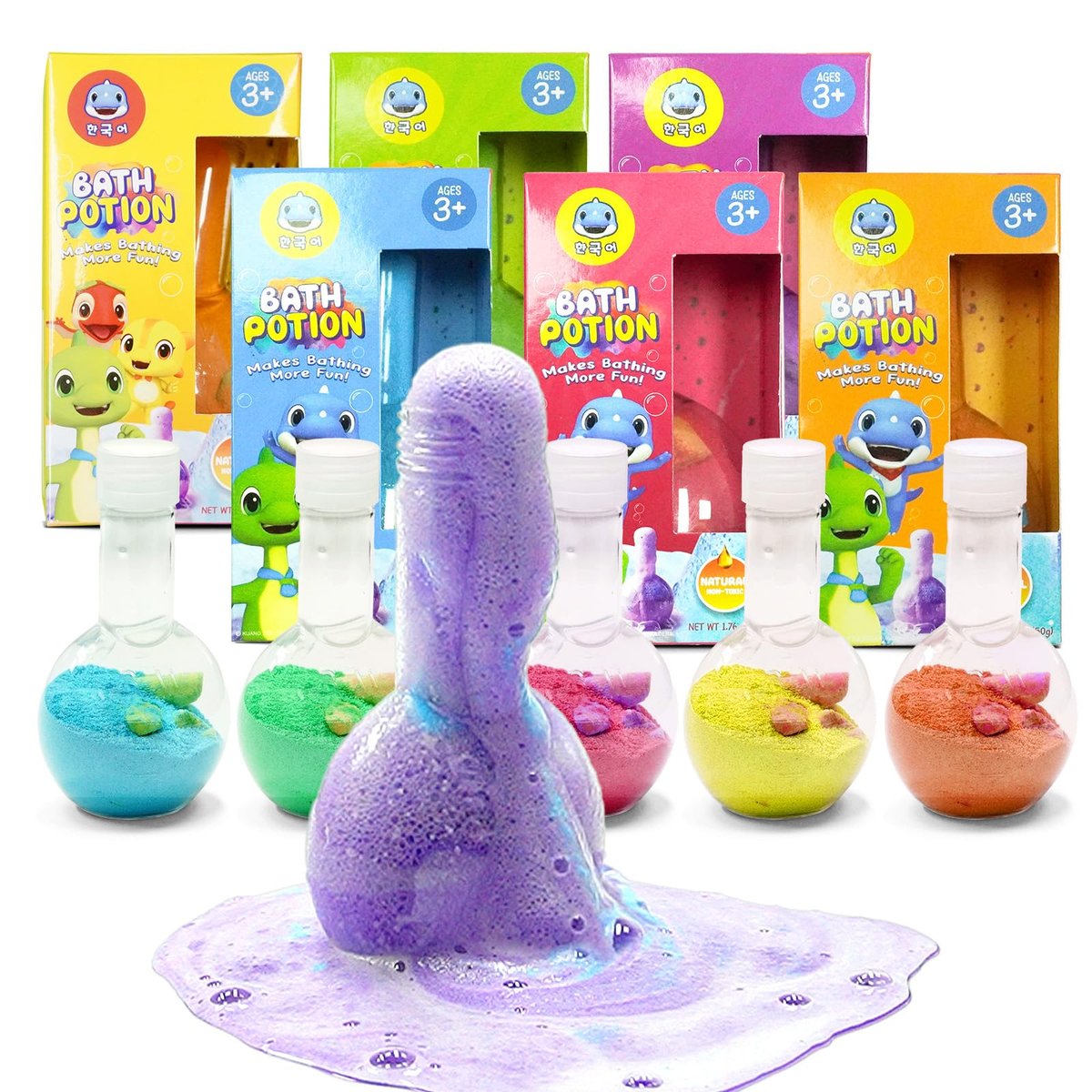 SWCANDY Bath Toys Kids Bath Bomb Potion - 6 Pack Nontoxic Colorful Bubble Foam Magical Fizzes Eruption for Ages 4-8 Boys Girls Toddlers - görsel 1