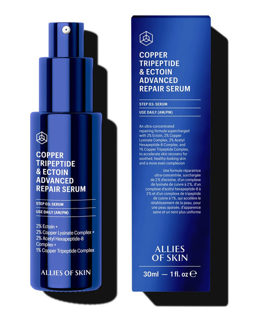 Allies of Skin Copper Tripeptide & Ectoin Advanced Repair Face Serum | Hydrating Moisturizer for Dry Skin | Anti Aging Skincare with Peptides | Treat Fine Lines & Wrinkles (1 Fl. oz) Avelisse