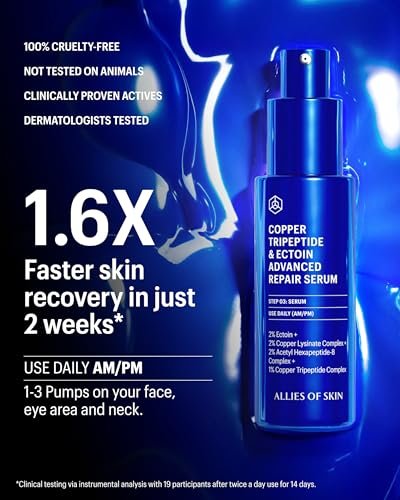 Allies of Skin Copper Tripeptide & Ectoin Advanced Repair Face Serum | Hydrating Moisturizer for Dry Skin | Anti Aging Skincare with Peptides | Treat Fine Lines & Wrinkles (1 Fl. oz) Avelisse