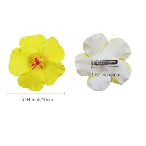 Aacehlh 6pcs Hawaiian Flower Hair Clips - 3.94 Inch Plumeria Hibiscus Hair Barrettes for Hawaii Tropical Party Decorations, Luau Party Supplies, Bridal Wedding - görsel 4