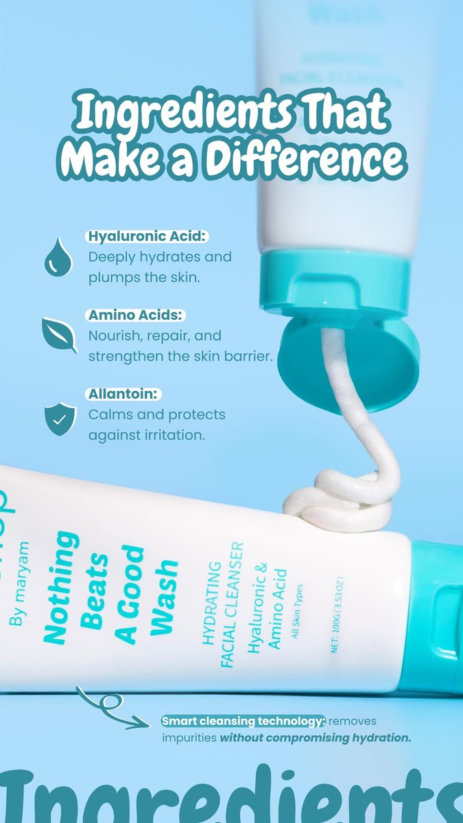 Hydrating Facial Cleanser with Hyaluronic Acid & Amino Acid – Daily Face Wash for All Skin Types, Non-Drying Oil Control, 100g Avelisse
