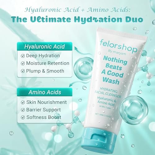 Hydrating Facial Cleanser with Hyaluronic Acid & Amino Acid – Daily Face Wash for All Skin Types, Non-Drying Oil Control, 100g Avelisse