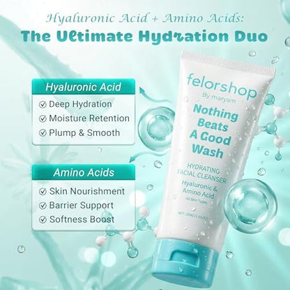 Hydrating Facial Cleanser with Hyaluronic Acid & Amino Acid – Daily Face Wash for All Skin Types, Non-Drying Oil Control, 100g Avelisse